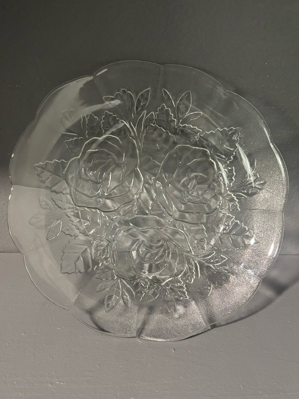 Clear Pressed Glass Floral Serving Plate